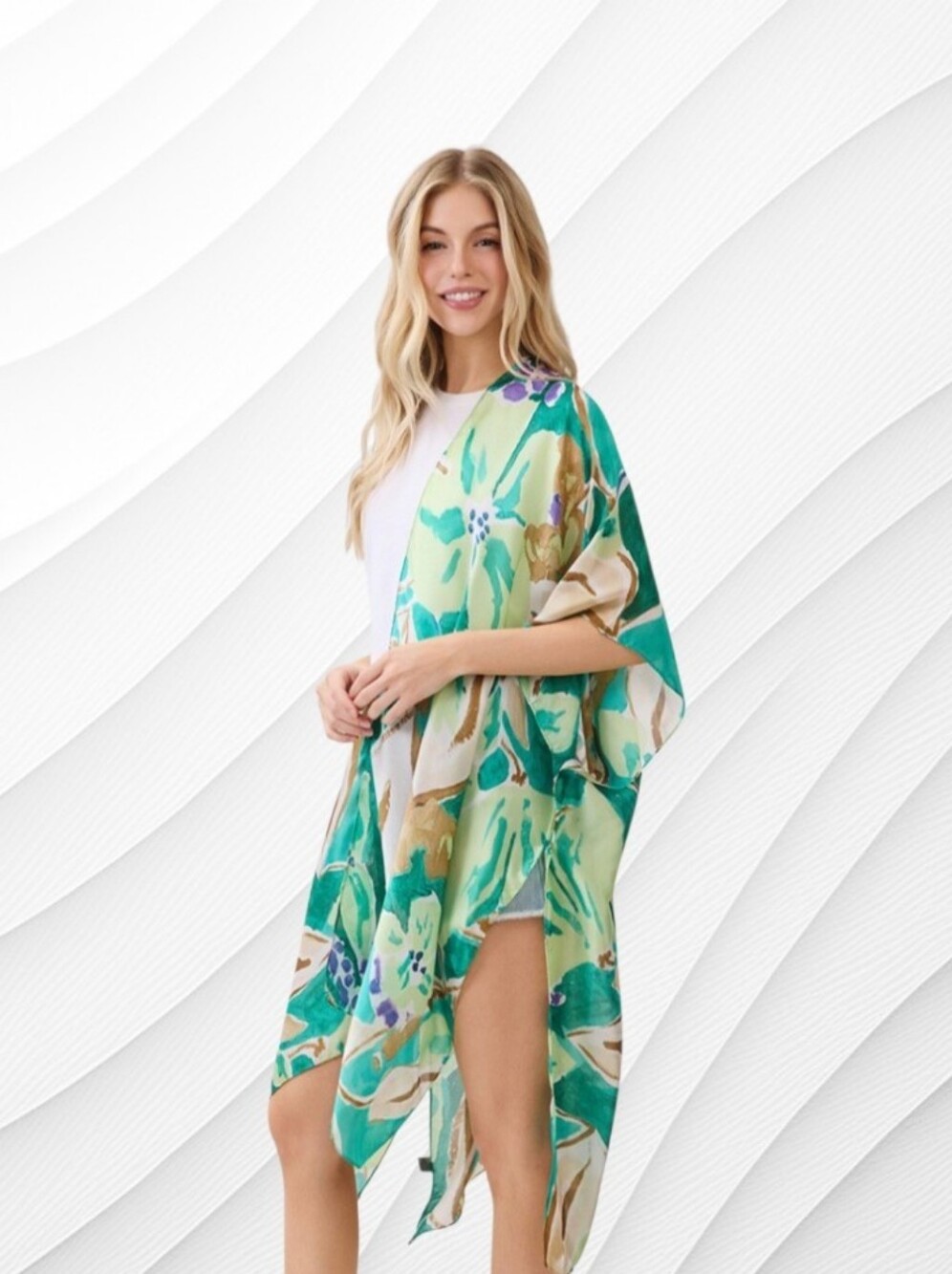 Hawaiian Holiday Green Kimono - Picture 5 of 13